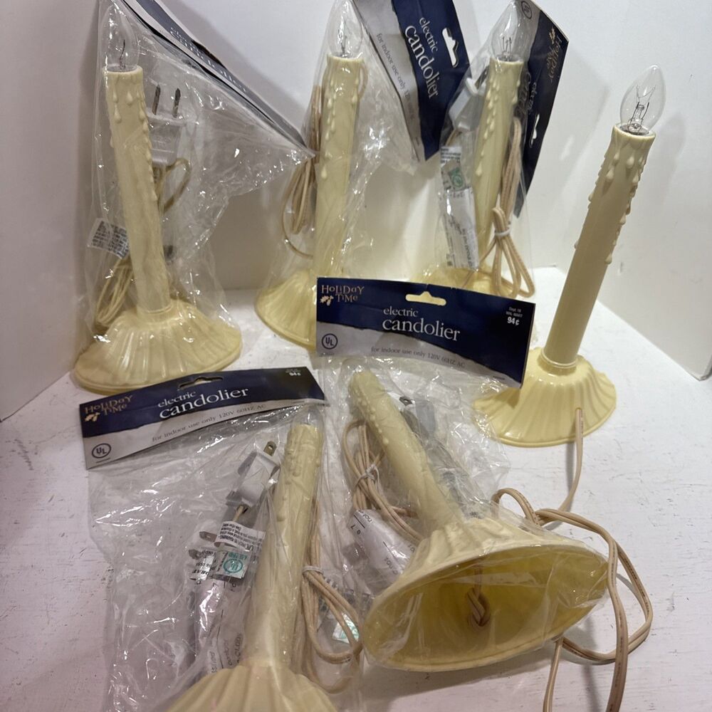 Electric Candolier Indoor Christmas Candle Lamp Ivory Plastic Lot Of 6